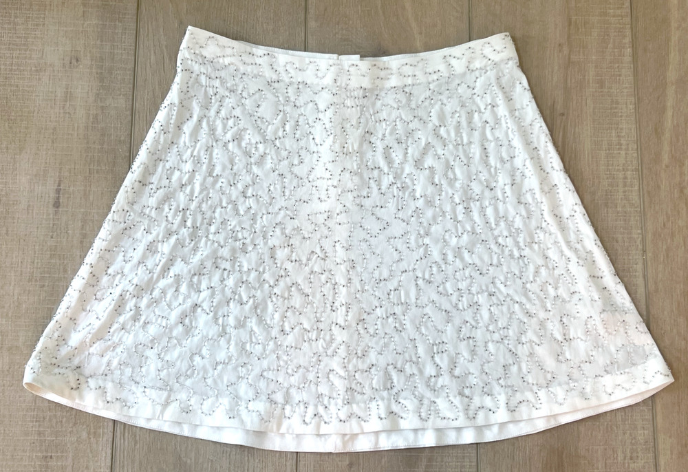 NEW FREE PEOPLE INTIMATELY WHITE BEADED EMBELLISHED A-LINE SKIRT SIZE S